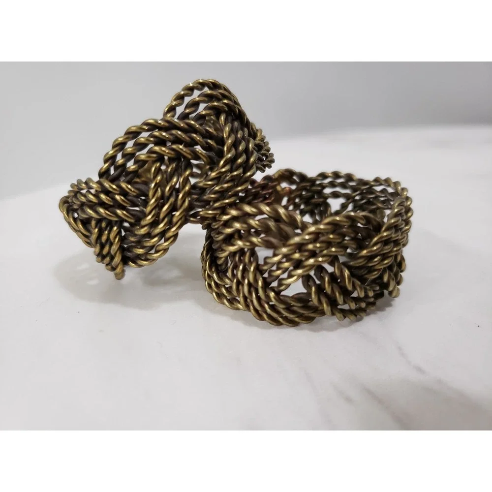 LOT 4 Vintage Brass Napkin Ring‎ Woven Twisted Braided Brutalist MCM Abstract